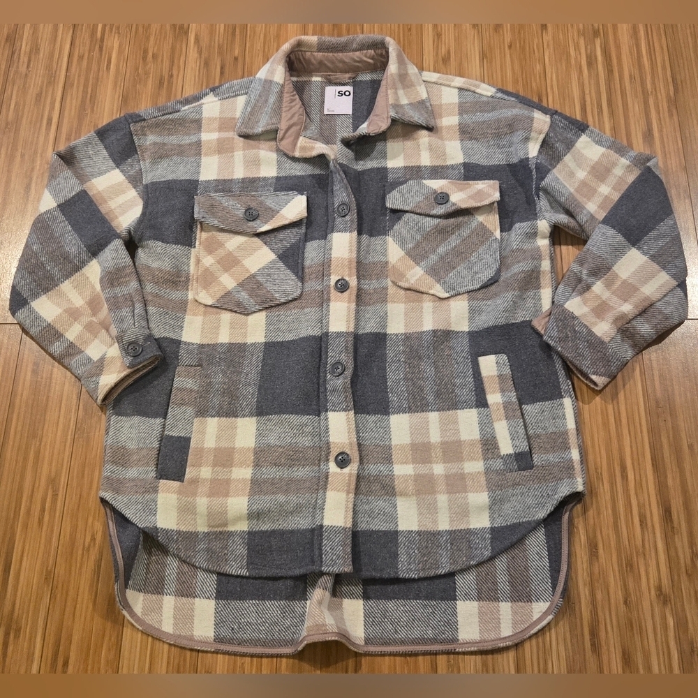 SO Plaid Button-Up Oversized Shacket